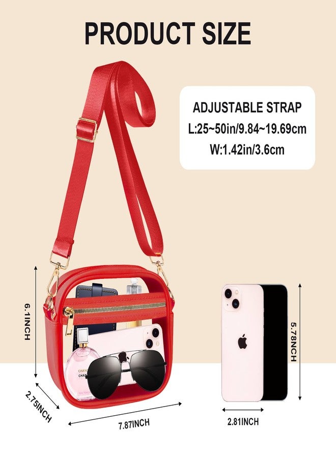 Fibrdoo Clear Bag Stadium Approved, Leather Clear Crossbody Purse Bag for Concerts Sports Events Festivals (Red) - Image 3