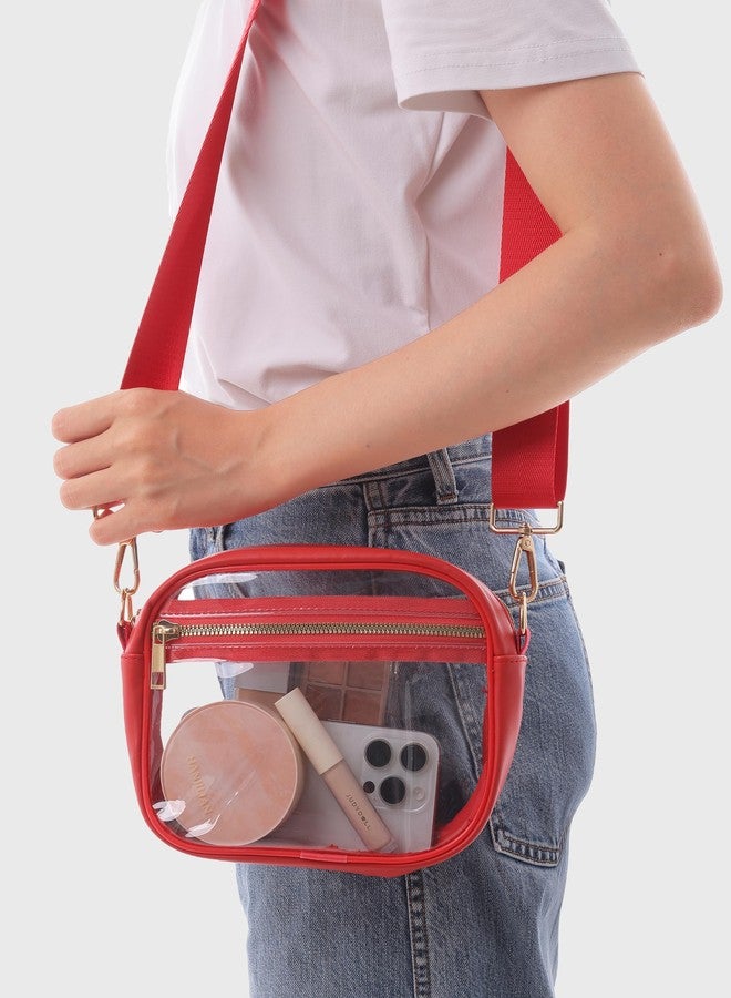 Fibrdoo Clear Bag Stadium Approved, Leather Clear Crossbody Purse Bag for Concerts Sports Events Festivals (Red) - Image 2