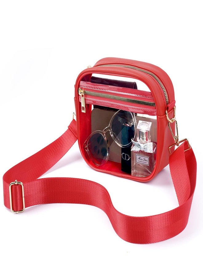 Fibrdoo Clear Bag Stadium Approved, Leather Clear Crossbody Purse Bag for Concerts Sports Events Festivals (Red) - Image 1