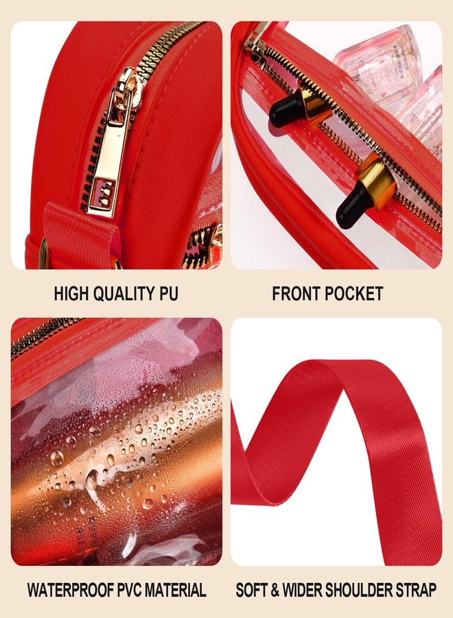 Fibrdoo Clear Bag Stadium Approved, Leather Clear Crossbody Purse Bag for Concerts Sports Events Festivals (Red) - Image 5