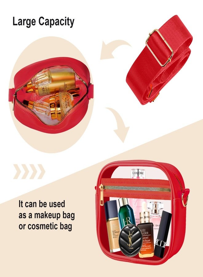 Fibrdoo Clear Bag Stadium Approved, Leather Clear Crossbody Purse Bag for Concerts Sports Events Festivals (Red) - Image 4