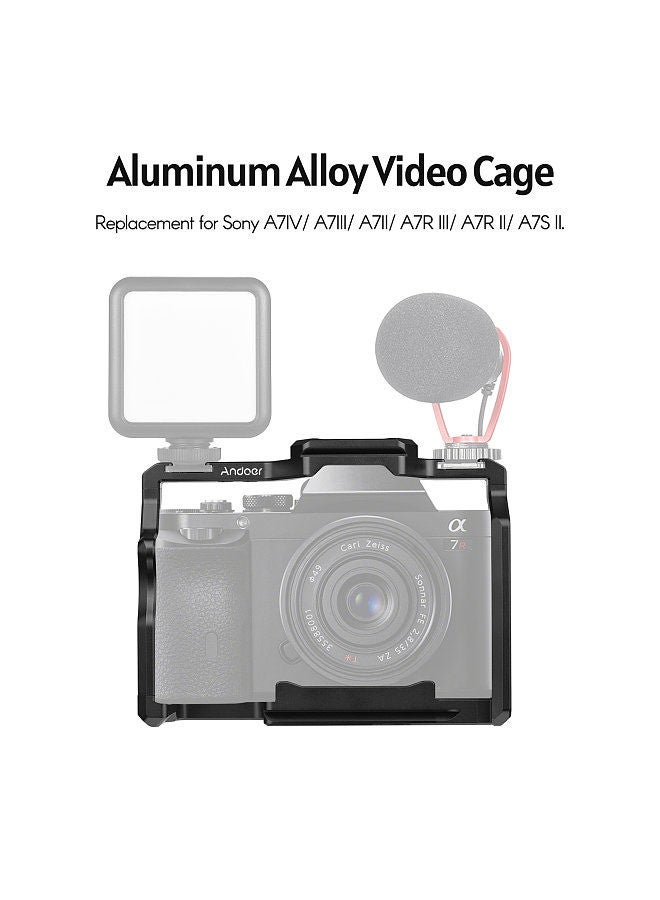 ANDOER Andoer Camera Video Cage + Top Handle + Side Wooden Grip Kit Aluminum Alloy with Dual Cold Shoe Mounts Numerous 1/4 Inch Threads Replacement for Sony A7IV/ A7III/ A7II/ A7R III/ A7R II/ A7S II  - Image 2