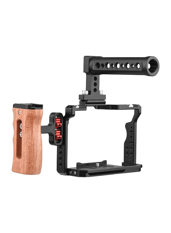 ANDOER Andoer Camera Video Cage + Top Handle + Side Wooden Grip Kit Aluminum Alloy with Dual Cold Shoe Mounts Numerous 1/4 Inch Threads Replacement for Sony A7IV/ A7III/ A7II/ A7R III/ A7R II/ A7S II  - Image 4