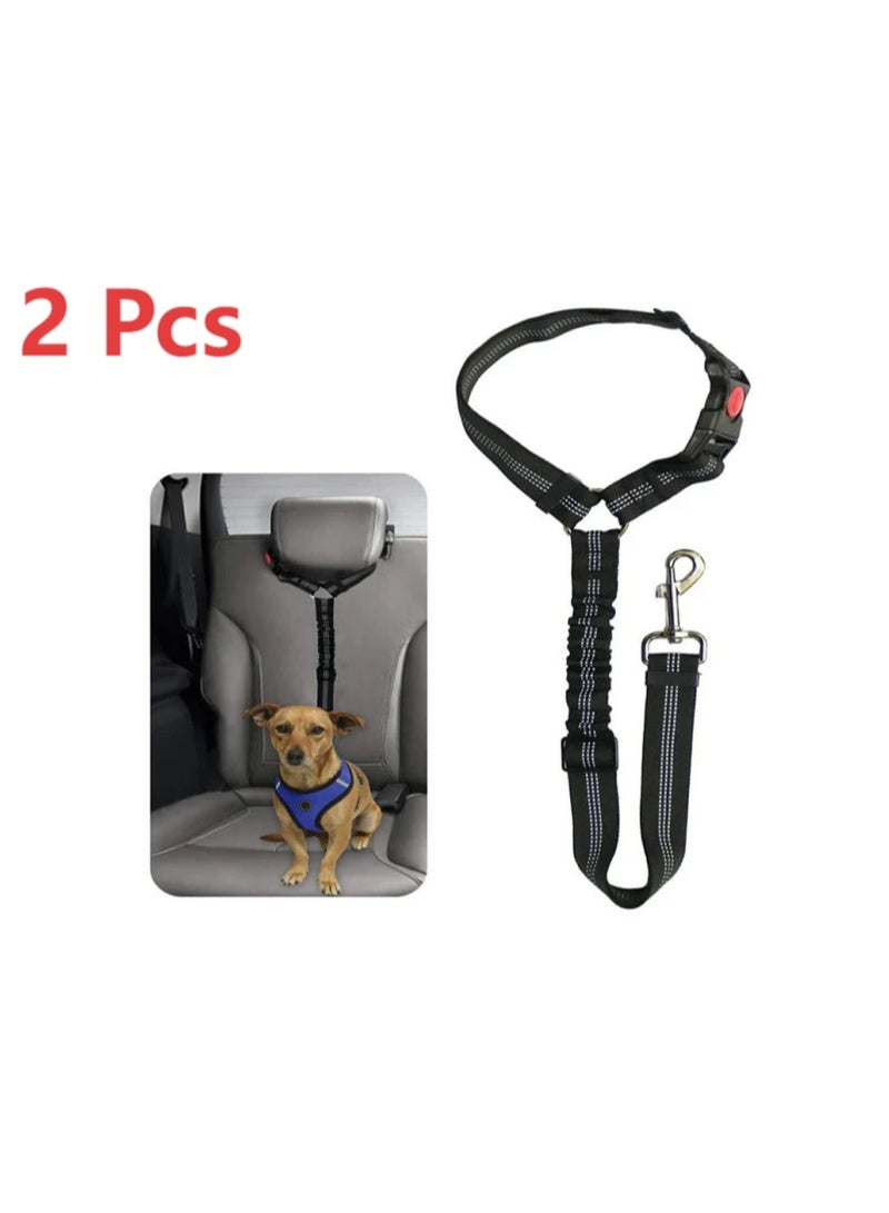2Pcs Dog Seat Belt Pet Car Seatbelt Headrest Restraint Adjustable Reflective Elastic Connect Dog Harness-Black