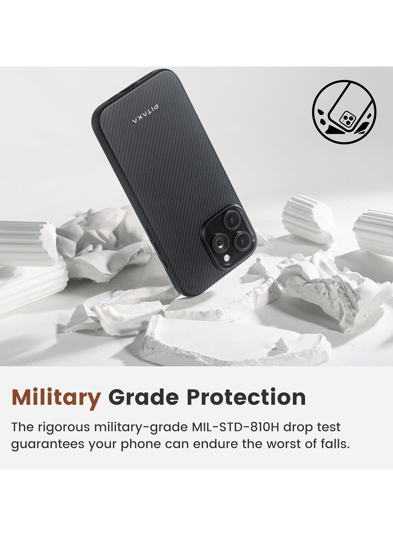 pitaka for iPhone 16 Pro Case Compatible with MagSafe, Shockproof Case for iPhone 16 Pro Case, 600D Aramid Fiber and TPU Combined Grade Protective Case - Black Grey (Twill) - Image 2