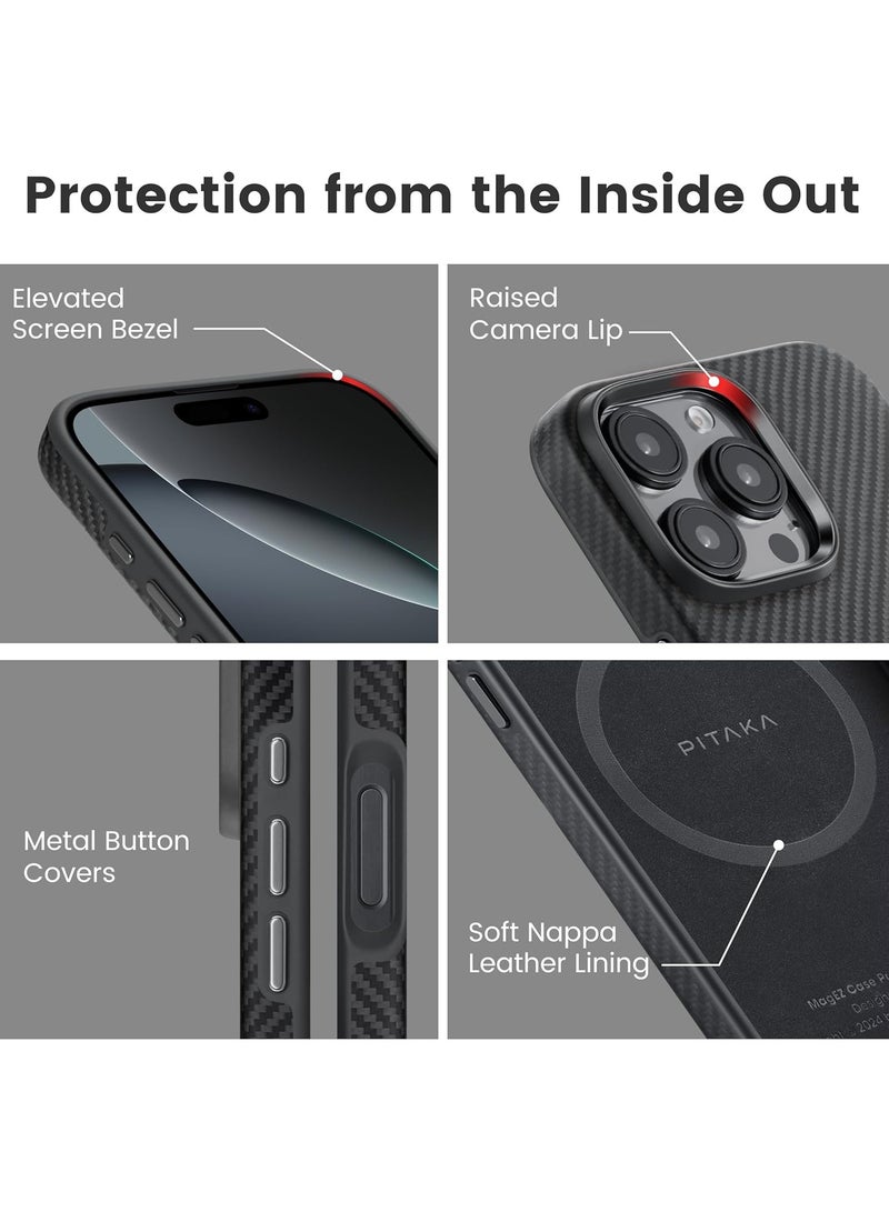 pitaka for iPhone 16 Pro Case Compatible with MagSafe, Shockproof Case for iPhone 16 Pro Case, 600D Aramid Fiber and TPU Combined Grade Protective Case - Black Grey (Twill) - Image 4