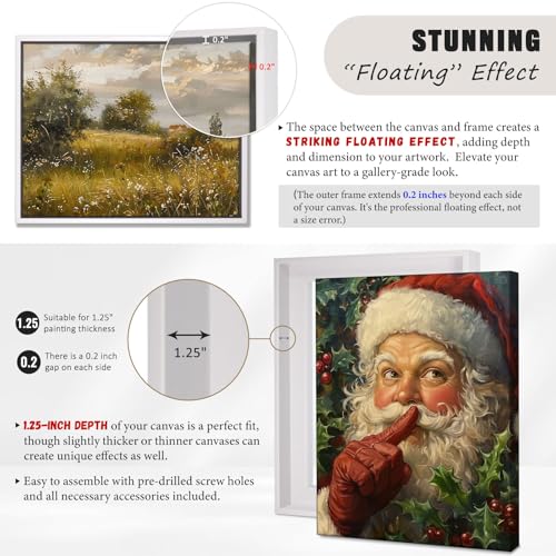 Prixas Print Floater Frame for 1.25 thick Canvas, Available in 25+ size and 4 Color, Wood-Look Floating Frame for Finished Canvas Artist Panel Oil Painting Wall Art Décor (White Frame, 8"x10") - Image 2