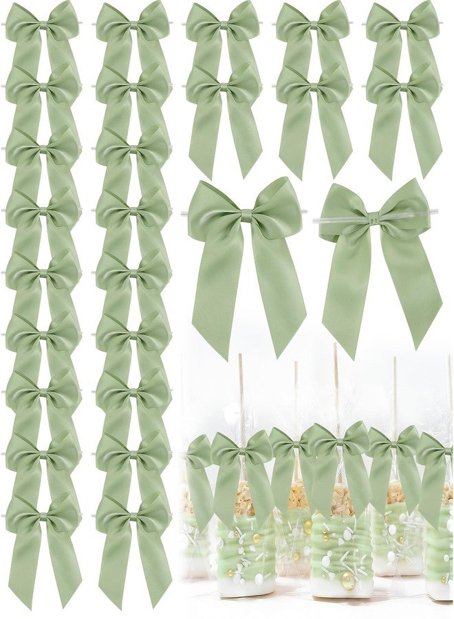 LiBongTa Sage Green Bows 4.5" Green Satin Ribbon Bows 24 PCS Pre-Tied Twist Tie Bow for Gift Wrapping Candy Treat Bags Party Favors DIY Crafts Birthday Wedding Bridal Shower Decorations - Image 1