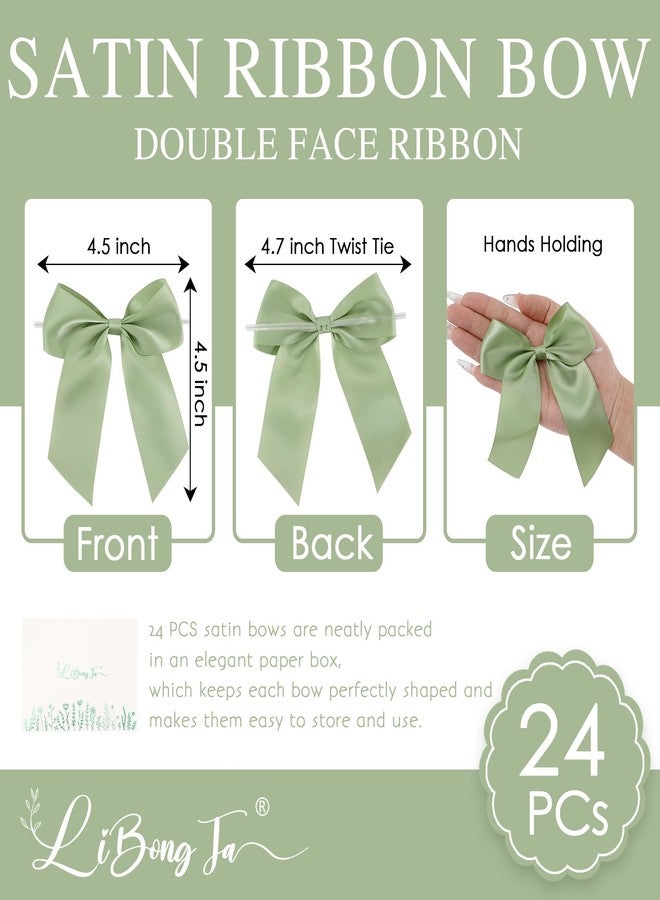 LiBongTa Sage Green Bows 4.5" Green Satin Ribbon Bows 24 PCS Pre-Tied Twist Tie Bow for Gift Wrapping Candy Treat Bags Party Favors DIY Crafts Birthday Wedding Bridal Shower Decorations - Image 2