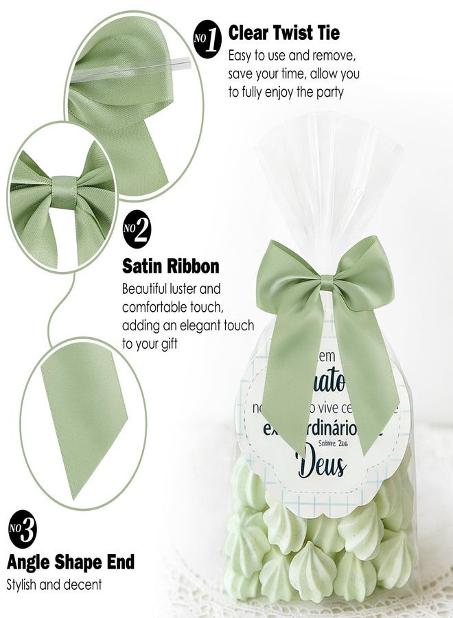 LiBongTa Sage Green Bows 4.5" Green Satin Ribbon Bows 24 PCS Pre-Tied Twist Tie Bow for Gift Wrapping Candy Treat Bags Party Favors DIY Crafts Birthday Wedding Bridal Shower Decorations - Image 4