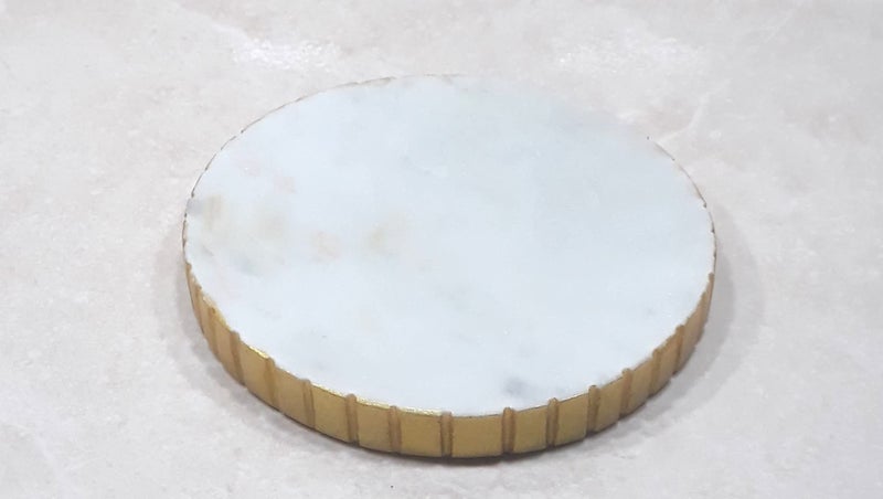 KRAFT CLOUDS Marble (Stone) SMALL SIZE Jewellery Tray | Trinket Tray/Dish | Handmade 12 cm Rounded | Gold Colour Painted Sides | SMALL SIZE - Image 1