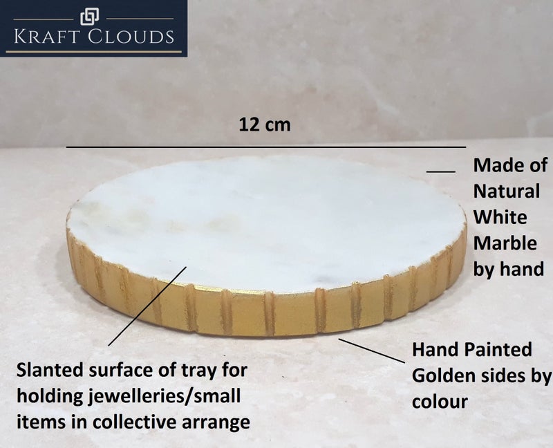 KRAFT CLOUDS Marble (Stone) SMALL SIZE Jewellery Tray | Trinket Tray/Dish | Handmade 12 cm Rounded | Gold Colour Painted Sides | SMALL SIZE - Image 3