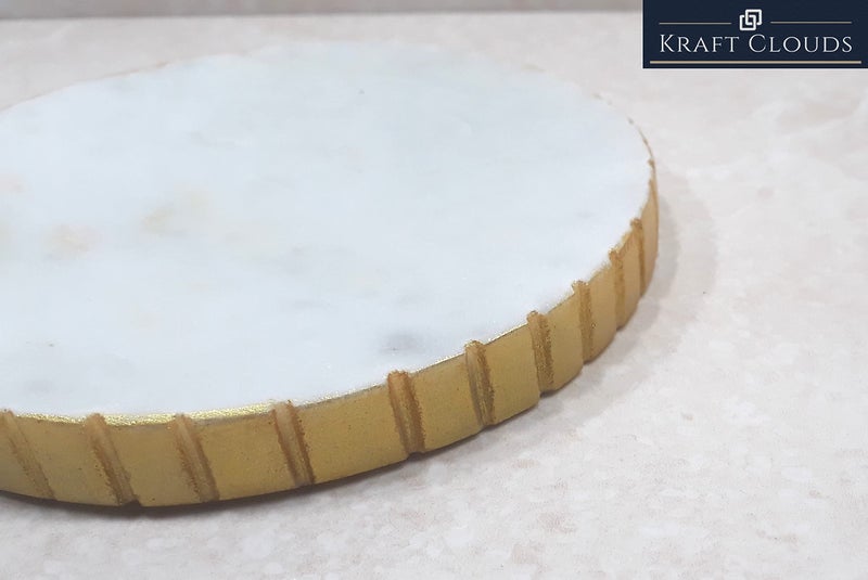 KRAFT CLOUDS Marble (Stone) SMALL SIZE Jewellery Tray | Trinket Tray/Dish | Handmade 12 cm Rounded | Gold Colour Painted Sides | SMALL SIZE - Image 4