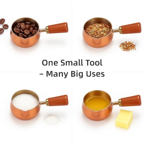Alark Stainless Steel Mini Pan Butter Milk Warmer Dual Spouts Pan for Making Measuring Cups Reheating Soup Heating Milk Boiler with Wooden Handle Chocolate Melting Pot Turkish Coffee Pot Milk Warmer - Image 5