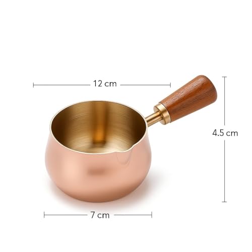 Alark Stainless Steel Mini Pan Butter Milk Warmer Dual Spouts Pan for Making Measuring Cups Reheating Soup Heating Milk Boiler with Wooden Handle Chocolate Melting Pot Turkish Coffee Pot Milk Warmer - Image 3