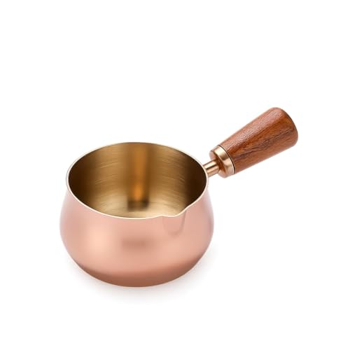 Alark Stainless Steel Mini Pan Butter Milk Warmer Dual Spouts Pan for Making Measuring Cups Reheating Soup Heating Milk Boiler with Wooden Handle Chocolate Melting Pot Turkish Coffee Pot Milk Warmer - Image 1