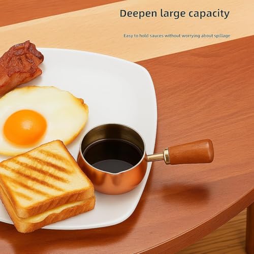 Alark Stainless Steel Mini Pan Butter Milk Warmer Dual Spouts Pan for Making Measuring Cups Reheating Soup Heating Milk Boiler with Wooden Handle Chocolate Melting Pot Turkish Coffee Pot Milk Warmer - Image 4