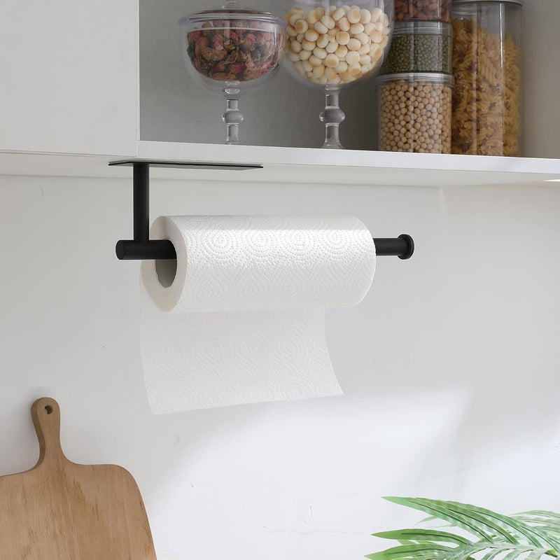theaoo 2 Packs Paper Towel Holder - Under Cabinet Paper Towel Holder for Kitchen, Adhesive Paper Towel Roll Rack for Bathroom Towel, Wall Mounted Matte Black Paper Towel Rack, SUS304 Stainless Steel - Image 3