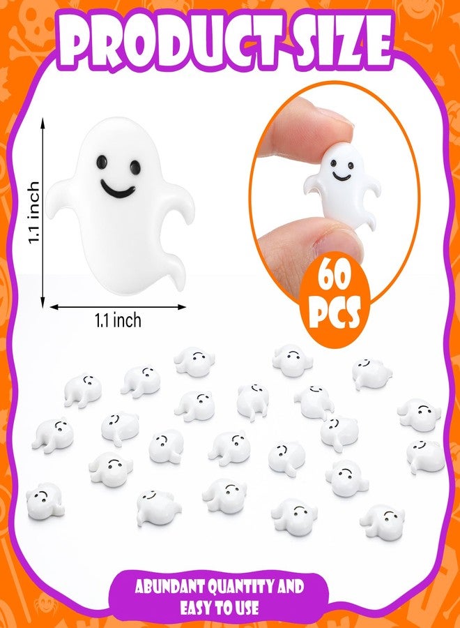 Giegxin 60 Pcs Halloween Miniatures Ghost Charms Flatback Mini Ghost Decoration Small Artificial Halloween DIY Craft for Party Dollhouse Hair Clips Vase Fillers Accessories(White,1.1inch) - Image 2