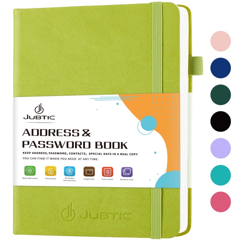 JUBTIC JUBTIC Address book with Alphabetical Tabs, Hardcover Password Keeper and Telephone Book Address Organizer Record Contacts, Internet Login Address Log book Journal Notebook for Home or Office-Green  - Image 1