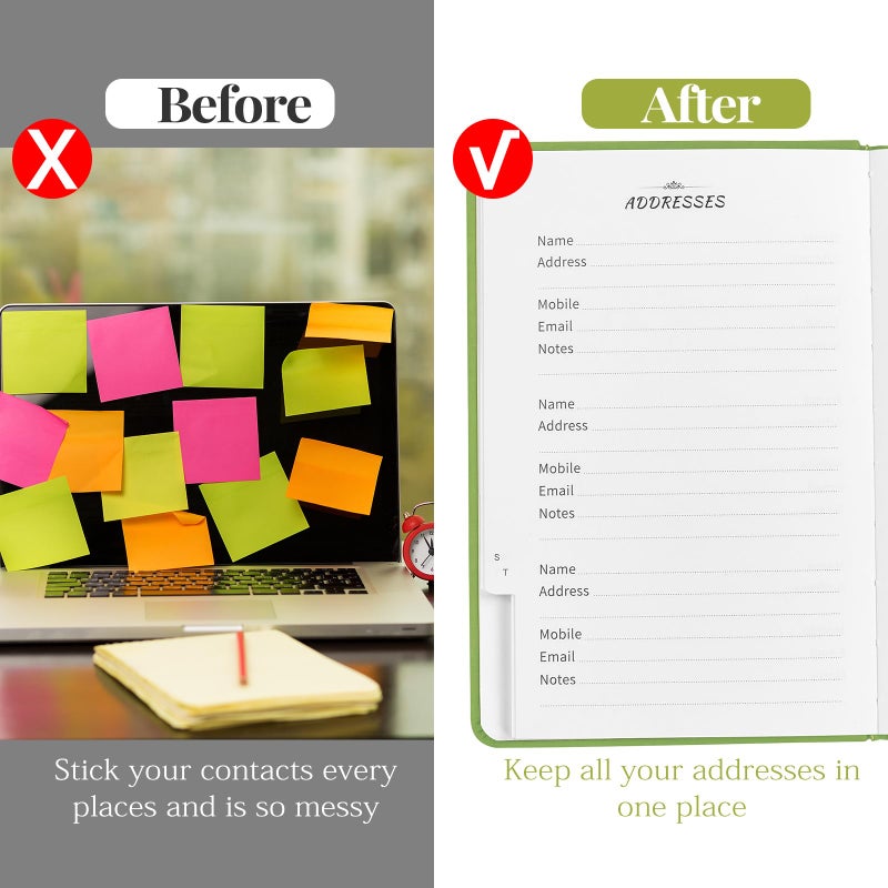 JUBTIC JUBTIC Address book with Alphabetical Tabs, Hardcover Password Keeper and Telephone Book Address Organizer Record Contacts, Internet Login Address Log book Journal Notebook for Home or Office-Green  - Image 5