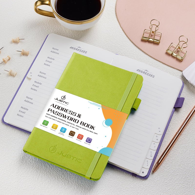 JUBTIC JUBTIC Address book with Alphabetical Tabs, Hardcover Password Keeper and Telephone Book Address Organizer Record Contacts, Internet Login Address Log book Journal Notebook for Home or Office-Green  - Image 2
