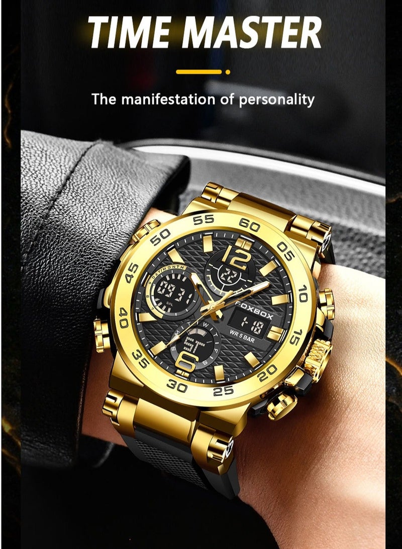 FOXBOX Men's Luxury LCD Display Wristwatches Waterproof Military Quartz for Men+Box - Image 2