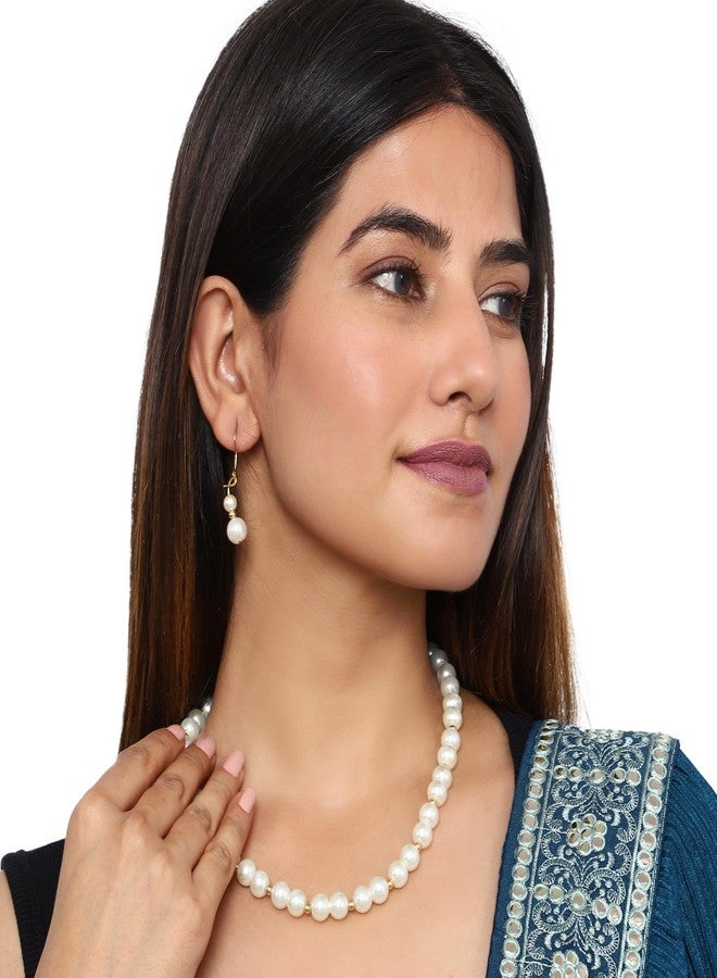 Dalthamman Moti Mala White Pearl Necklace Set/Quality Fashion Jewellery for Girls Choker Style Chain with Earning Set/antique jewellery set for women traditional - Image 2