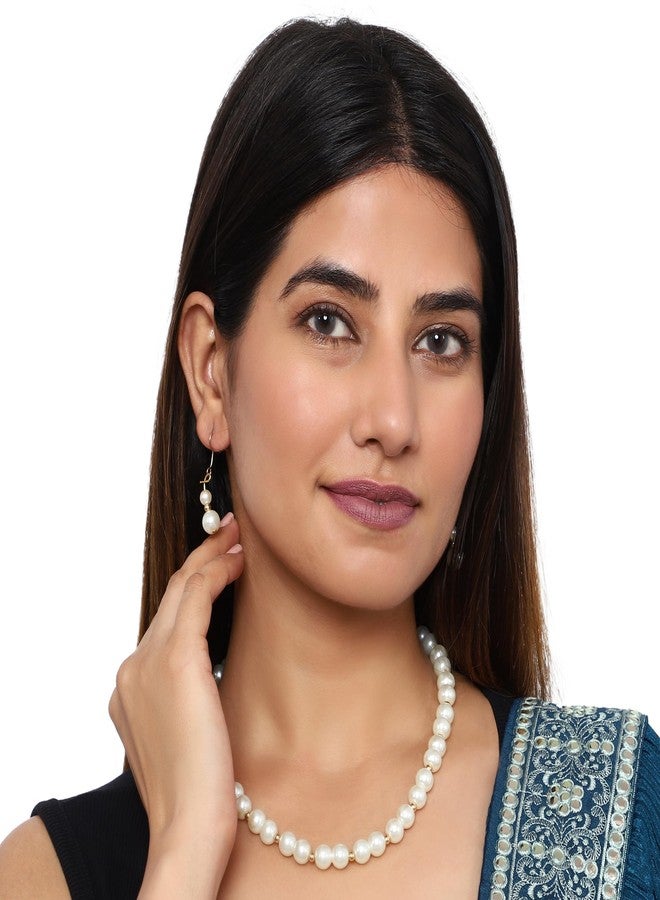 Dalthamman Moti Mala White Pearl Necklace Set/Quality Fashion Jewellery for Girls Choker Style Chain with Earning Set/antique jewellery set for women traditional - Image 4