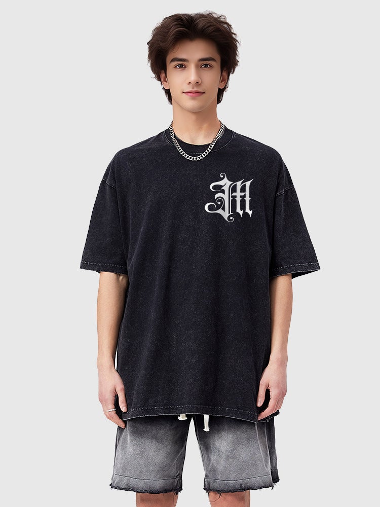 Shunyi Clothing Original Cool And Handsome Retro Print Design American High Street Washed T-Shirt Short-Sleeved Loose Trendy Brand - Image 5