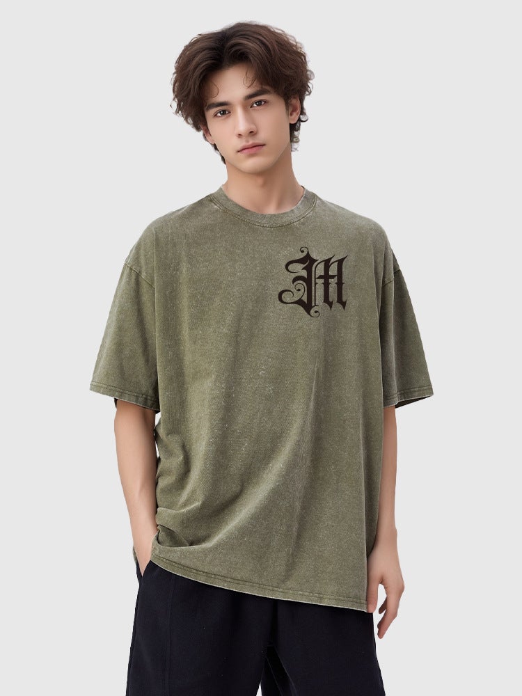 Shunyi Clothing Original Cool And Handsome Retro Print Design American High Street Washed T-Shirt Short-Sleeved Loose Trendy Brand - Image 4