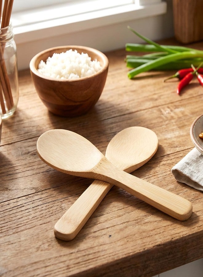 Thrymme 2 Pack Bamboo Rice Paddle, 20cm Natural Non-Stick Wooden Rice Scoop for Serving & Cooking, Bamboo Spoon Kitchen Tool - Image 5