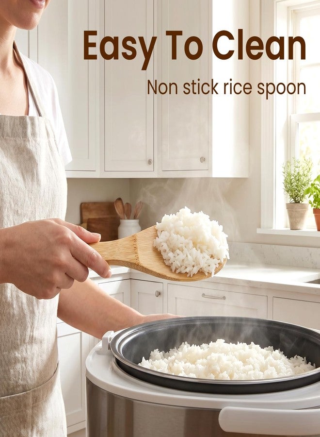 Thrymme 2 Pack Bamboo Rice Paddle, 20cm Natural Non-Stick Wooden Rice Scoop for Serving & Cooking, Bamboo Spoon Kitchen Tool - Image 3