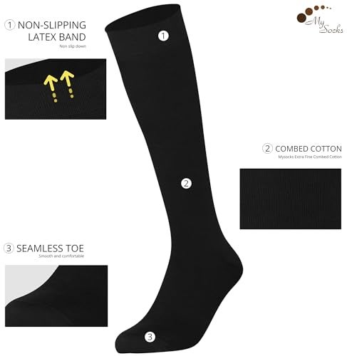 Mysocks Knee High Black Socks for Women Men Combed Cotton Seamless Toe Tall Long High Socks Black,8-11 - Image 2