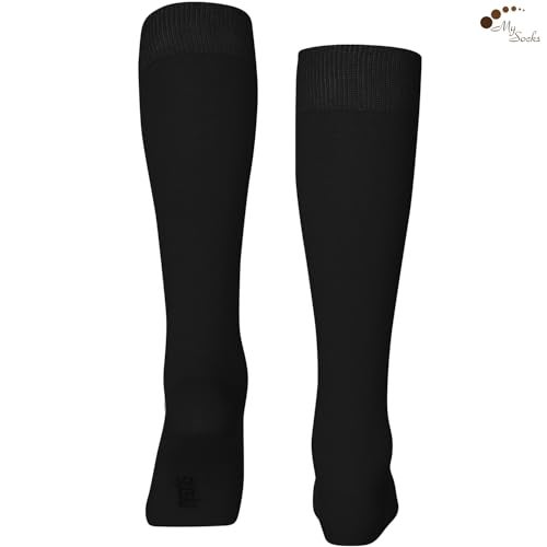 Mysocks Knee High Black Socks for Women Men Combed Cotton Seamless Toe Tall Long High Socks Black,8-11 - Image 5