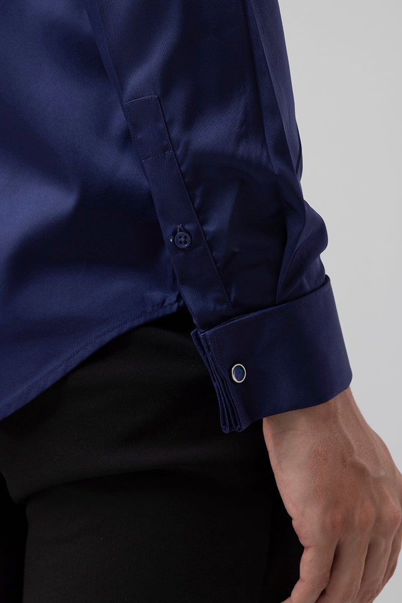 سنيتش قميص أزرق ملكي بأساور مزدوجة - Image 5