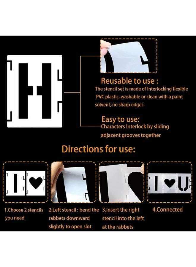 42pcs Alphabet Template Symbol Number Craft Template, Reusable Alphabet Template Interlocking Template Kit for Wood, Wall, Structure, Rock, Blackboard, Sign, DIY Art Project - Image 3
