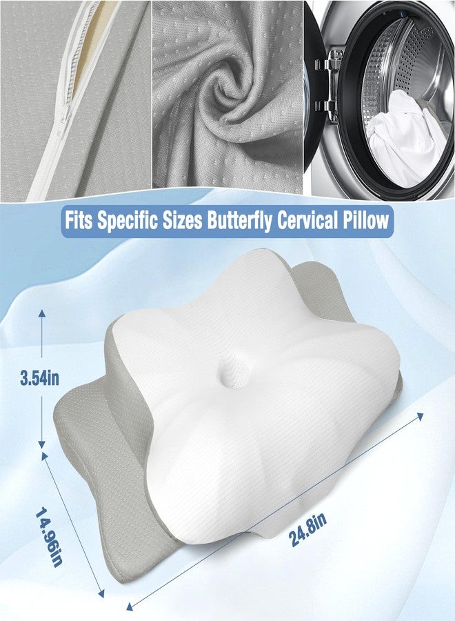 TOPPURE Soft and Coll Pillowcase for Cervical Pillow, Pillow Case ONLY, Pillowcase for Butterfly Shape Cervical Memory Foam Pillow (Queen Size 24.8“x14.96”x5.51“, White-Gray) - Image 2