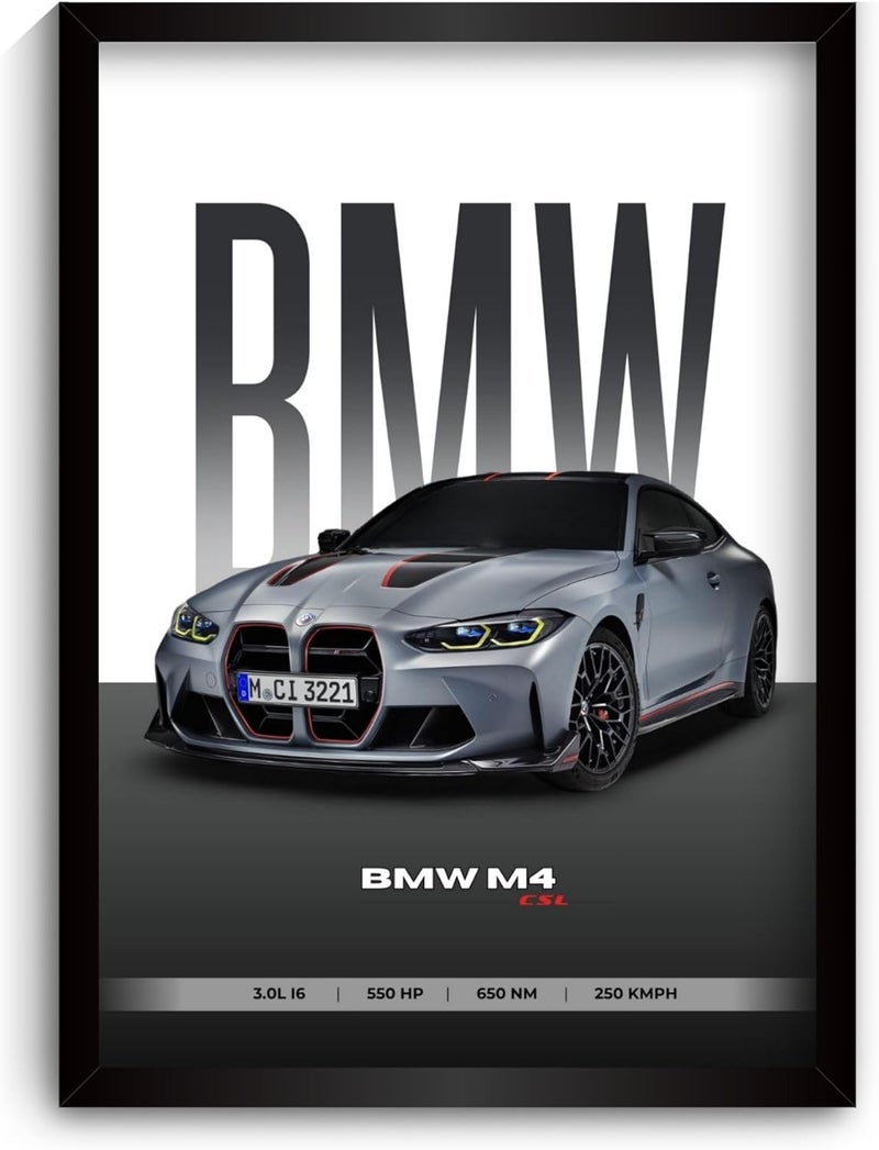 Funk You Store ملصق BMW M4 | ملصق مؤطر بحجم A4 لسيارة BMW (31 × 23 سم) | ملصق سيارة للحائط، هدية للأولاد | إطارات سيارات | ملصق BMW M4 | ملصق سيارة للحائط، غرفة النوم، السكن، غرفة الدراسة - Image 1