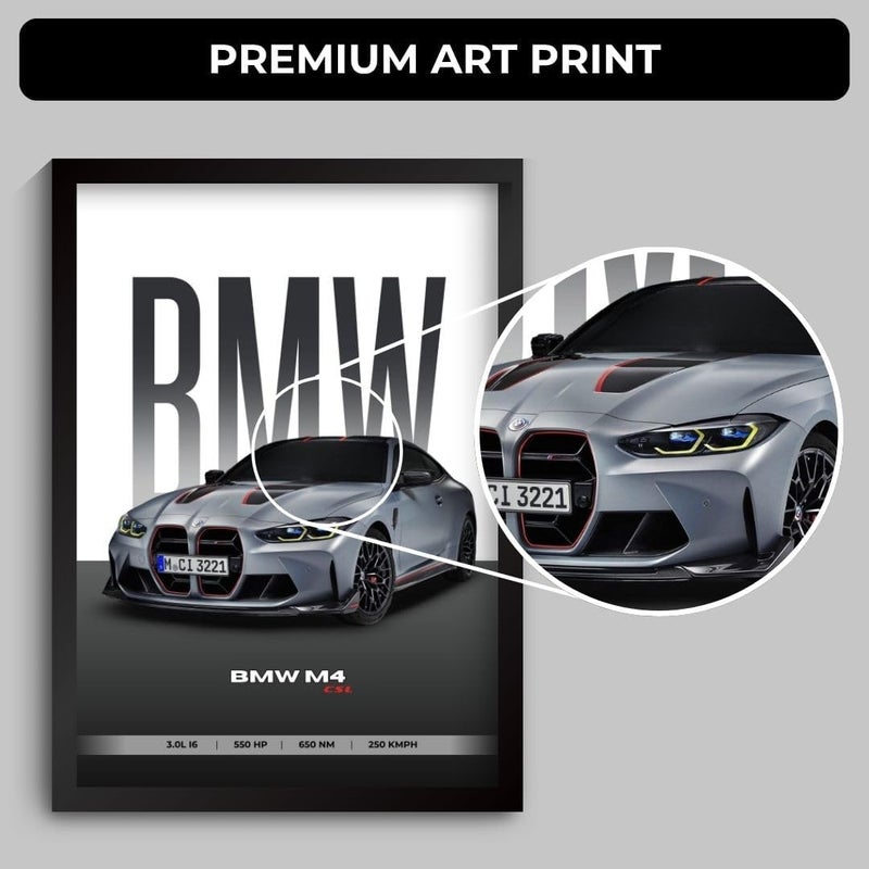 Funk You Store ملصق BMW M4 | ملصق مؤطر بحجم A4 لسيارة BMW (31 × 23 سم) | ملصق سيارة للحائط، هدية للأولاد | إطارات سيارات | ملصق BMW M4 | ملصق سيارة للحائط، غرفة النوم، السكن، غرفة الدراسة - Image 3