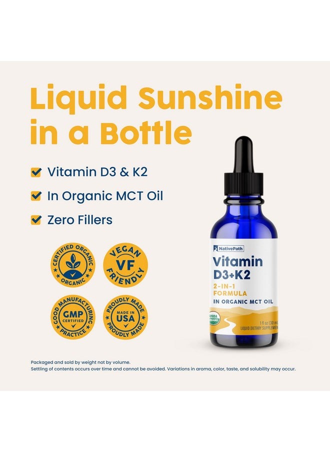 NativePath NativePath D3K2 Tincture - 2000IU Vitamin D3 and Vitamin K2 Supplement with Organic MCT Oil - 1 Fluid Ounce - Rapid Bioavailability Multi-Vitamin for Bone Strength and Total Body Wellness, 30 Servings  - Image 2