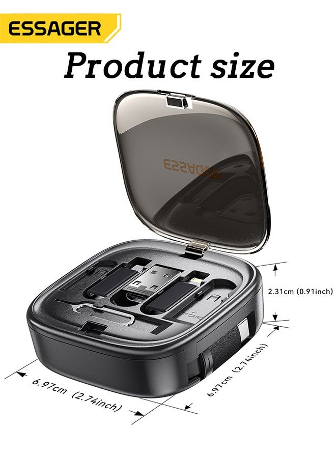 ESSAGER Retractable 5-in-1 USB Charging Cable Kit, 60W Multi-USB Adapter Set with Type-C to Lightning/Micro/USB-A, 480Mbps Data Transfer, SIM/TF Card Storage & Tray Eject Pin, Phone Stand, Magnetic Travel Storage Case - Image 3
