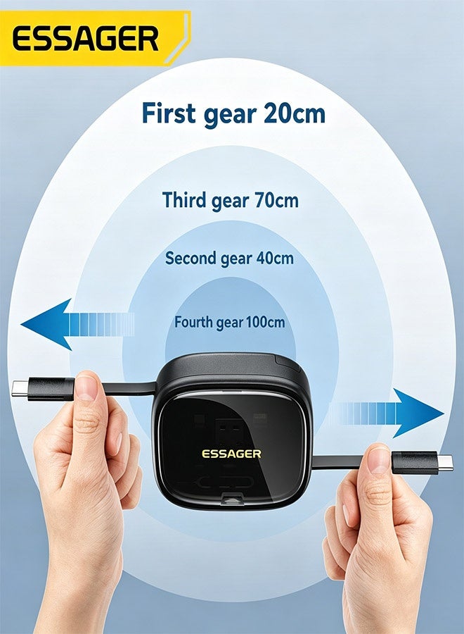 ESSAGER Retractable 5-in-1 USB Charging Cable Kit, 60W Multi-USB Adapter Set with Type-C to Lightning/Micro/USB-A, 480Mbps Data Transfer, SIM/TF Card Storage & Tray Eject Pin, Phone Stand, Magnetic Travel Storage Case - Image 4