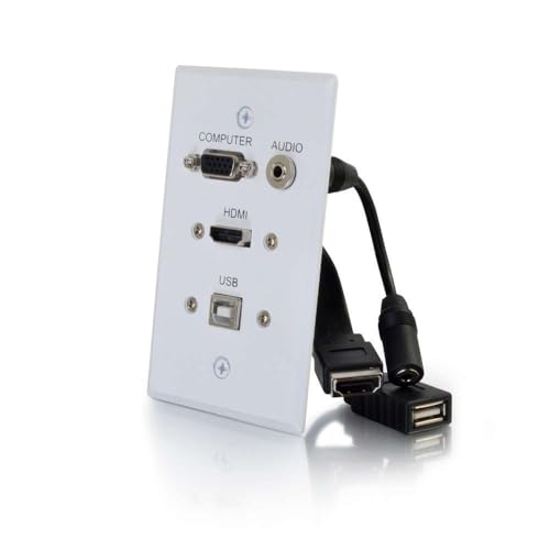 C2G Legrand - C2G Single Gang Pass Through with Audio Video Wall Plate for In Wall Cable Management, White Single Gang Pass Through Wall Plate with VGA, HDMI, USB, 1 Count, C2G 39706 - Image 1