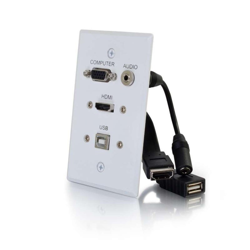 C2G Legrand - C2G Single Gang Pass Through with Audio Video Wall Plate for In Wall Cable Management, White Single Gang Pass Through Wall Plate with VGA, HDMI, USB, 1 Count, C2G 39706 - Image 5