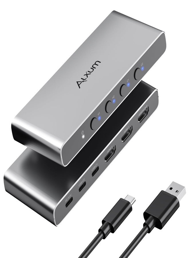 Alxum Aluminum HDMI KVM Switch 4 PC 1 monitor 2*HDMI +2*Type C Input source USB C Switches for 4 Computers Share Keyboard/Mouse/Hard Drives and 1 Monitor Support 4K@60Hz HDCP - Image 1