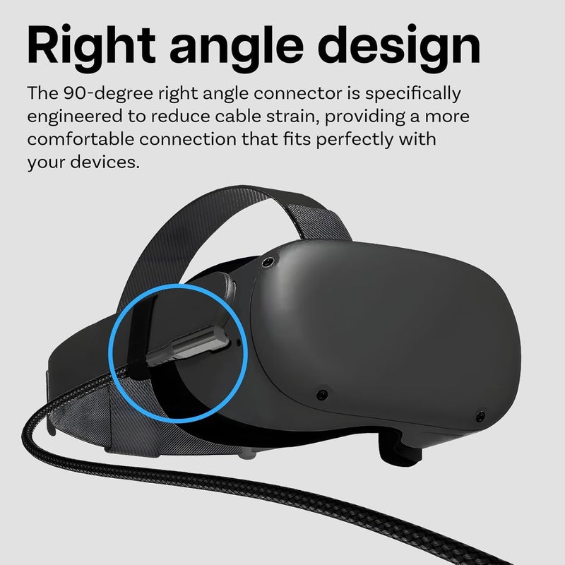 زوني كابل ربط VR من بطول 16.5 قدم، من نوع USB إلى USB-C، مخصص لأجهزة Meta Quest 3S / 3/2 / Pro، Pico 4 Ultra / 4، وأجهزة الكمبيوتر/Steam VR، مصنوع من النايلون المنسوج بزاوية 90 درجة، لاستخدامه مع الرؤوس الخاصة بألعاب الواقع الافتراضي (لون أسود، منفذ USB-A) - Image 2
