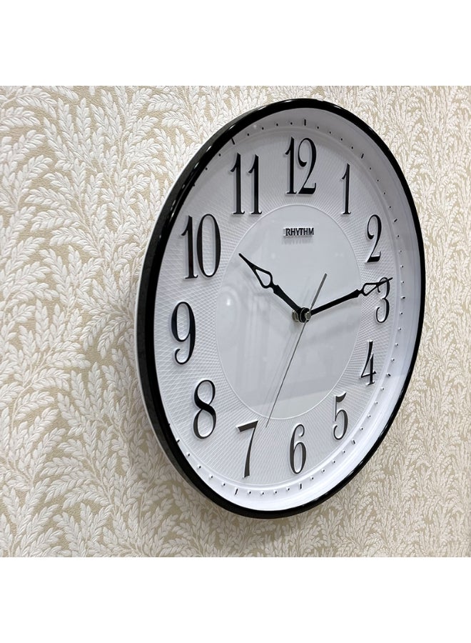 Rhythm Plastic 3D Silent Silky Move Round Analog Wall Clock Black and White 33.8 x 33.8 x 4 cm CMG580NR02 - Image 3