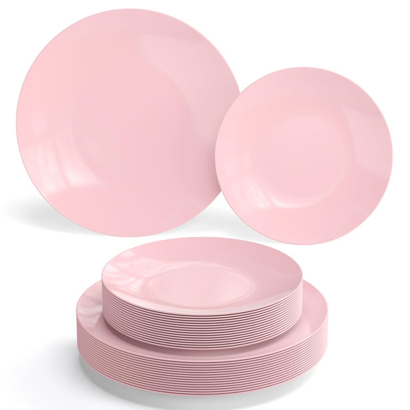Trendables 60 Pcs Pink Plates Plastic Dinner Plates 30 Guests I 3010 Heavy Duty Plastic Plates  308 Dessert Plates  Disposable Dinnerware Set Pink Plates Pink Plastic Plates Party Plates