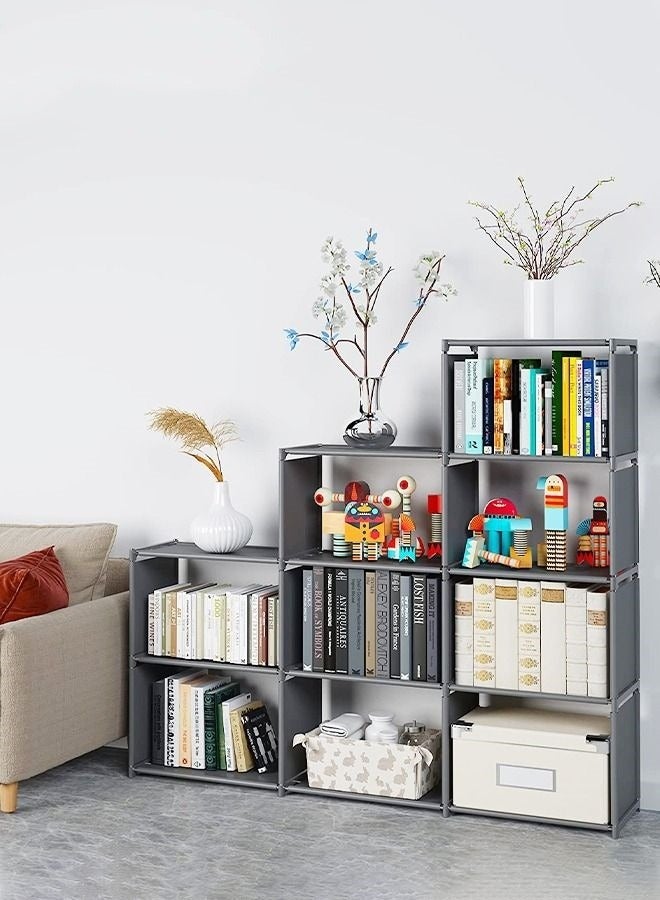 MIXDE Double Row 10-Grid Multi-Functional Storage Shelves , Assembled Storage Rack,Bedroom Living Room Vertical Cabinet Bookshelf Grey - Image 5